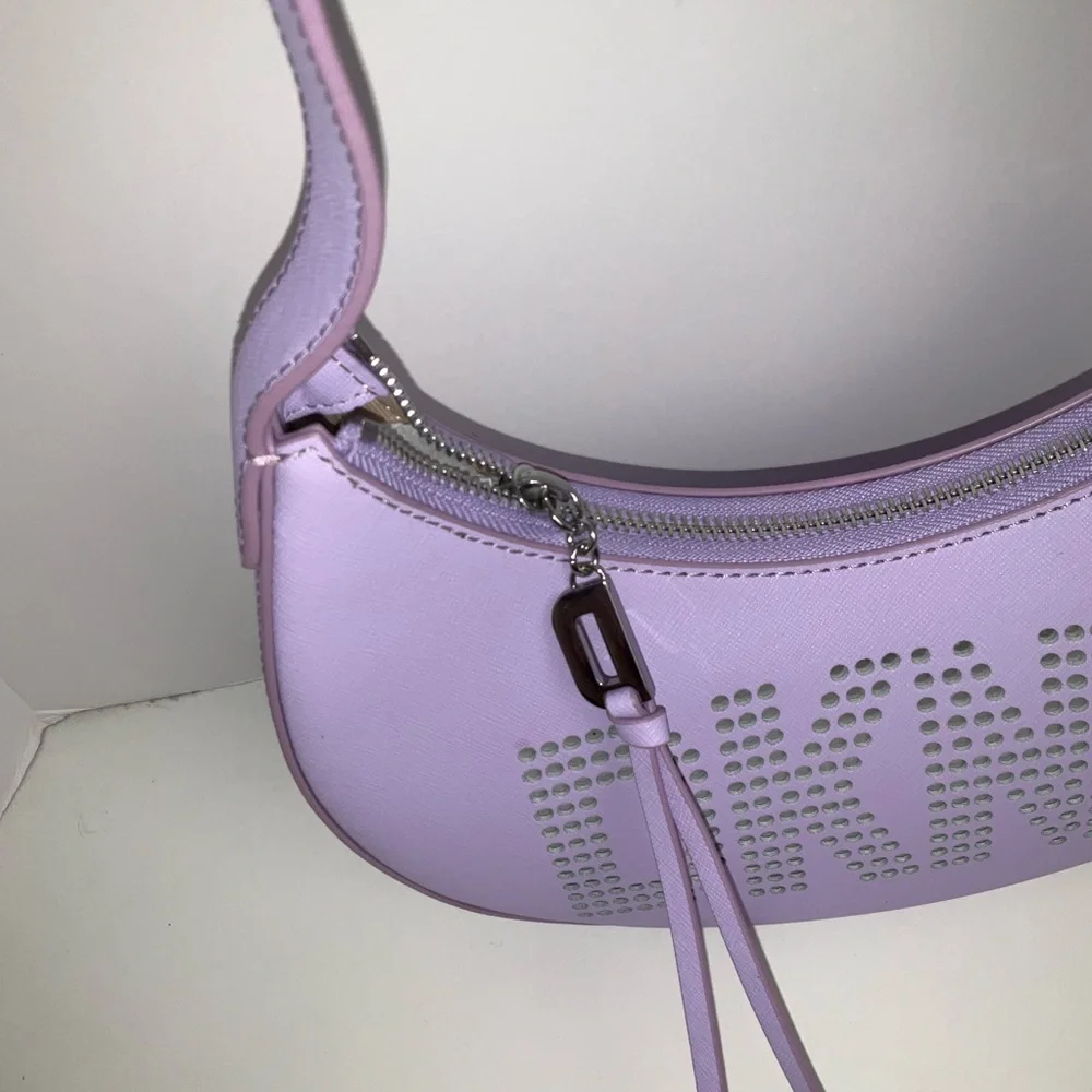 DKNY Essex Saffiano 100% Cow Leather Shoulder Bag in a purple colorway